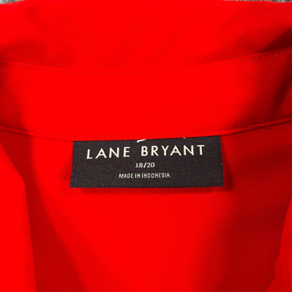 Lane Bryant Womens Plus Size 18/20 Red Button Front Roll Tab Long Sleeve Blouse - Picture 3 of 9